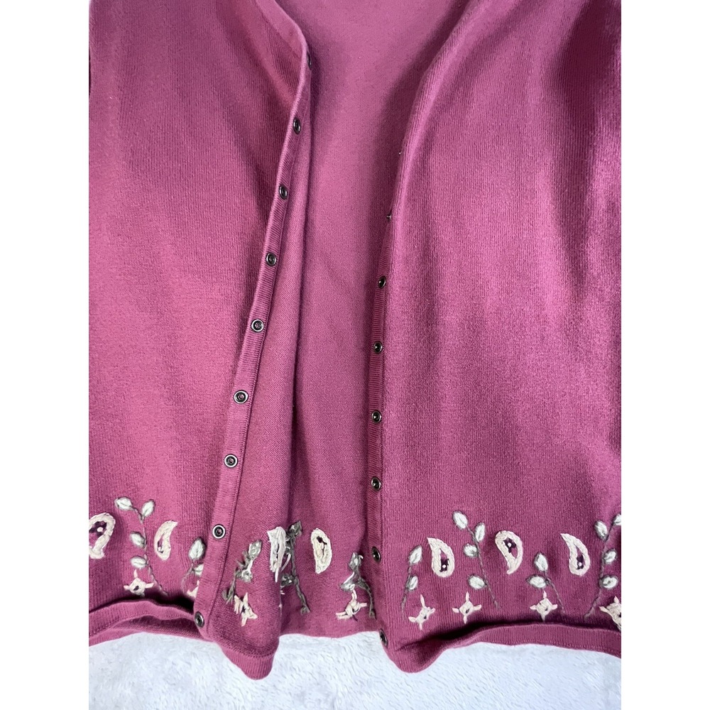 VTG Eddie Bauer‎ Womens S Cardigan Snap Front Embroidered Mauve Rose - Picture 5 of 10